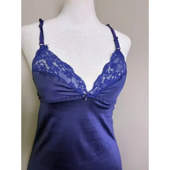Vintage WARD Blue Lace Slip Dress | Size 32 | Sheer Nylon Nightgown - Picture 3 of 7
